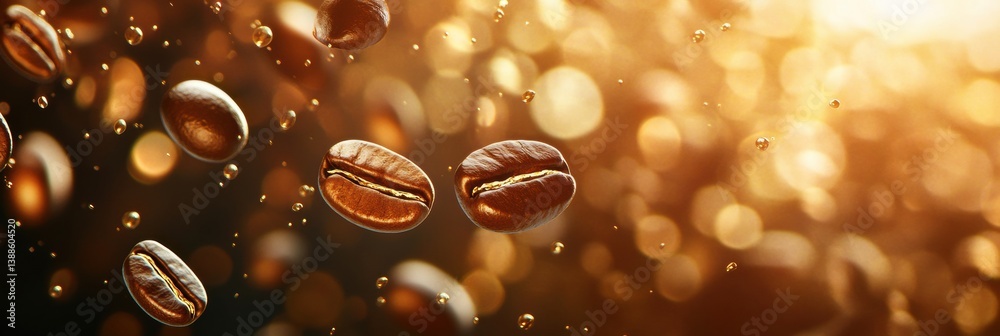 Aufkleber Dreamy golden coffee drops dance in soft light, creating a luxurious abstract background for high-end aesthetics