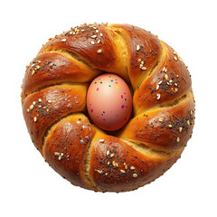 Top View Easter Bread with Colored Eggs – Isolated on Transparent Background 