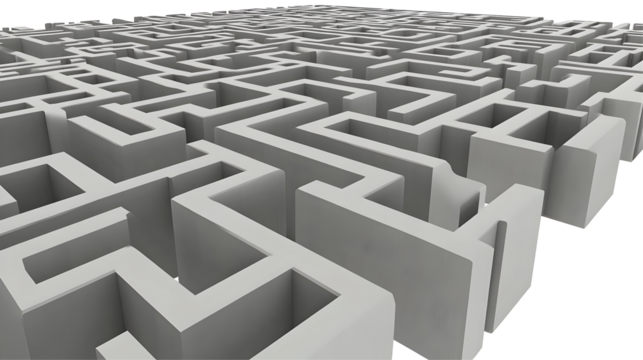 3D Abstract Maze Illustration On Isolated Black Background For Complex Design