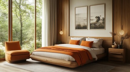 Serene Minimalist Bedroom Design with Forest View