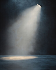 A light shining on a wall with a dark background. The light is focused on a spot on the wall, creating a sense of depth and dimension. Scene is mysterious and intriguing