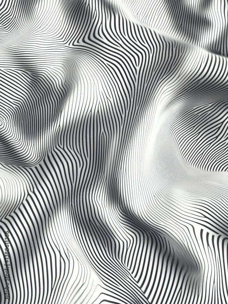 Leinwandbilder Elegant pattern of fine parallel lines creating a three-dimensional optical illusion with soft monochrome shades and fluid dynamics