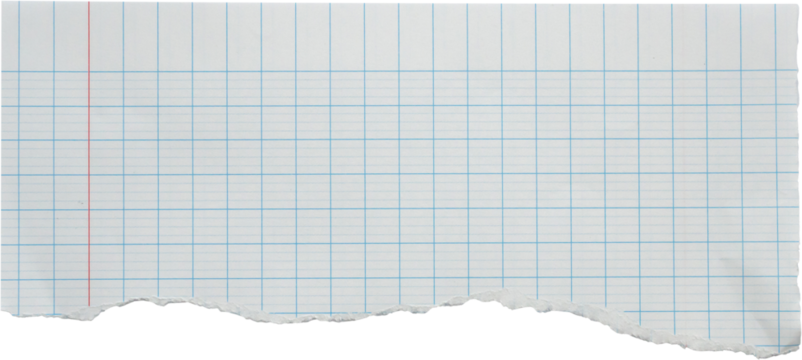 piece of lined graph paper tear isolated on white background