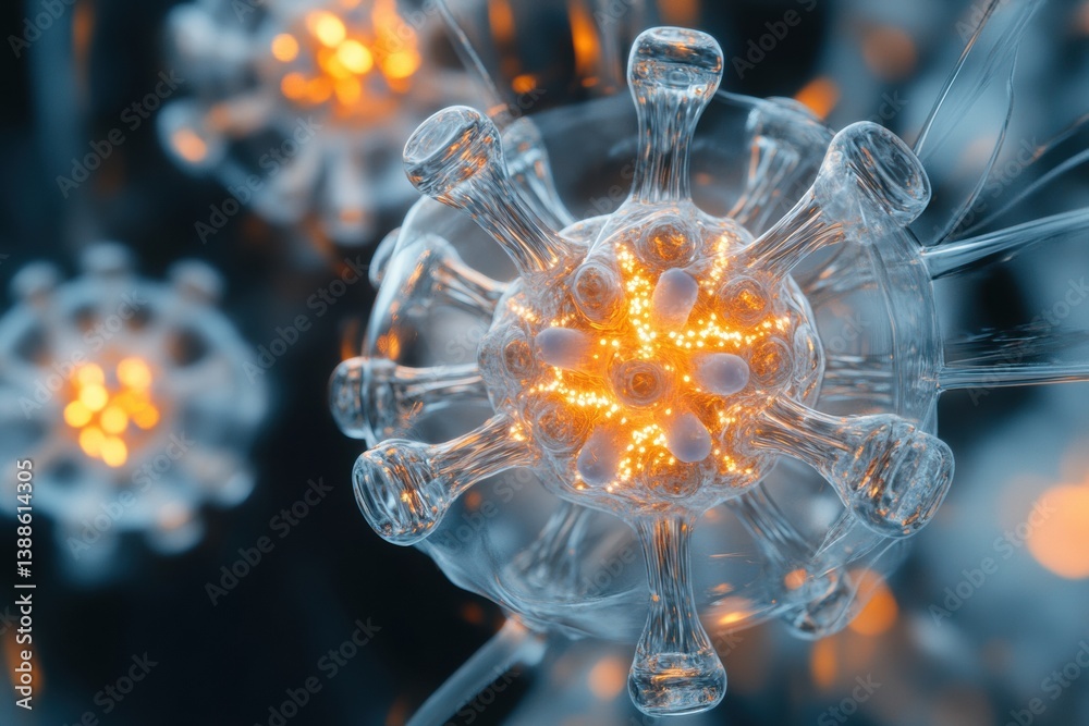 Aufkleber hyper-detailed close-up of adeno-associated virus capsid proteins illuminated in cellular fluid with