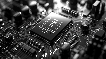 Obraz premium Close up image showcasing a circuit board and electronic components