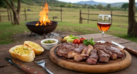 Churrasco ao ar livre, comida típica do sul do Brasil.
