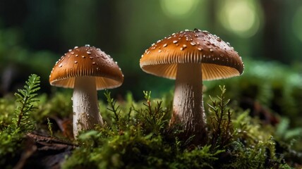 Fototapeta premium small mushrooms macro / nature forest, strong increase in poisonous mushrooms mold
