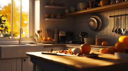 Vintage Kitchen Scene with Retro Appliances, Electric Heater, Checkered Flooring, and Small Dining Table