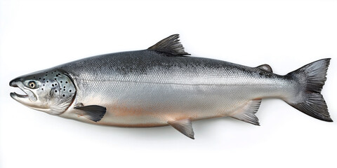 Obraz premium Fresh whole silver salmon lying on white background