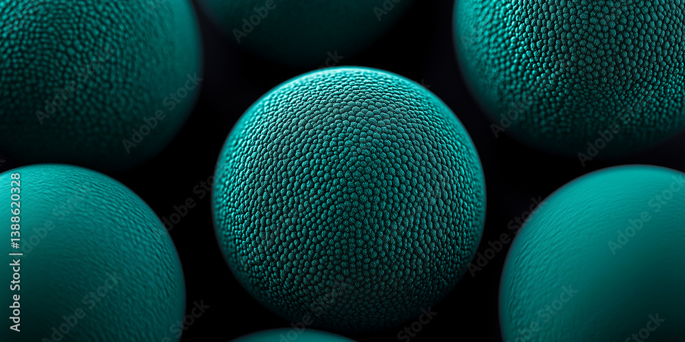 Poster Group of textured turquoise spheres creating abstract pattern
