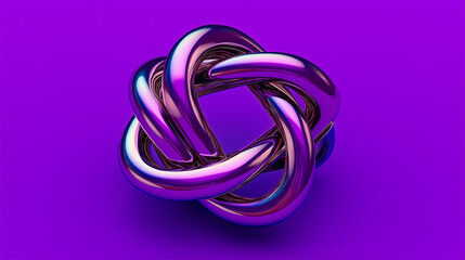 Fototapeta premium Iridescent metallic tubes intertwining creating abstract knot on purple background
