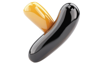 3D Rendered Abstract Shape Isolated On Transparent Background Black Yellow Glossy Design