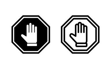Stop icon vector illustration. stop road sign. hand stop sign and symbol. Do not enter stop red sign with hand