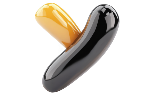 3D Rendered Abstract Shape Isolated On Transparent Background Black Yellow Glossy Design