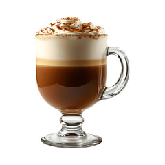 Glass of Irish Coffee with Whipped Cream Isolated on Transparent Background