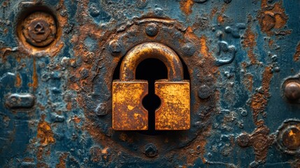 Rusty lock closeup, showing age and corrosion on a metal surface