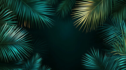 Lush green palm leaves create vibrant tropical frame
