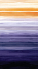 Obraz premium A painting of a sunset with a blue stripe in the middle. The painting is a mix of purple and orange colors