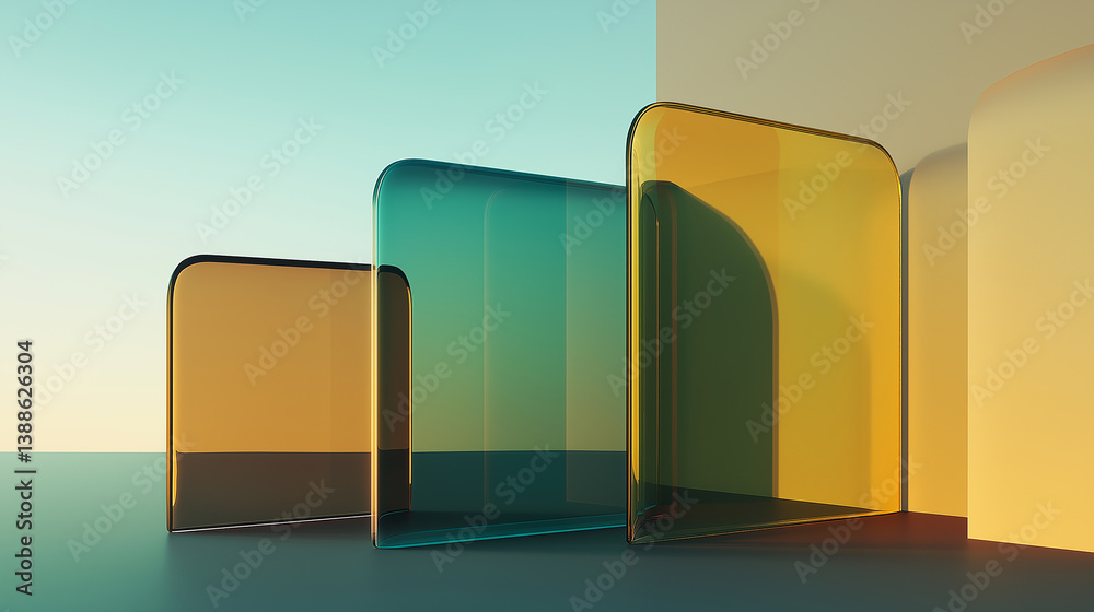 Poster Rounded glass panels creating abstract composition with gradient background
