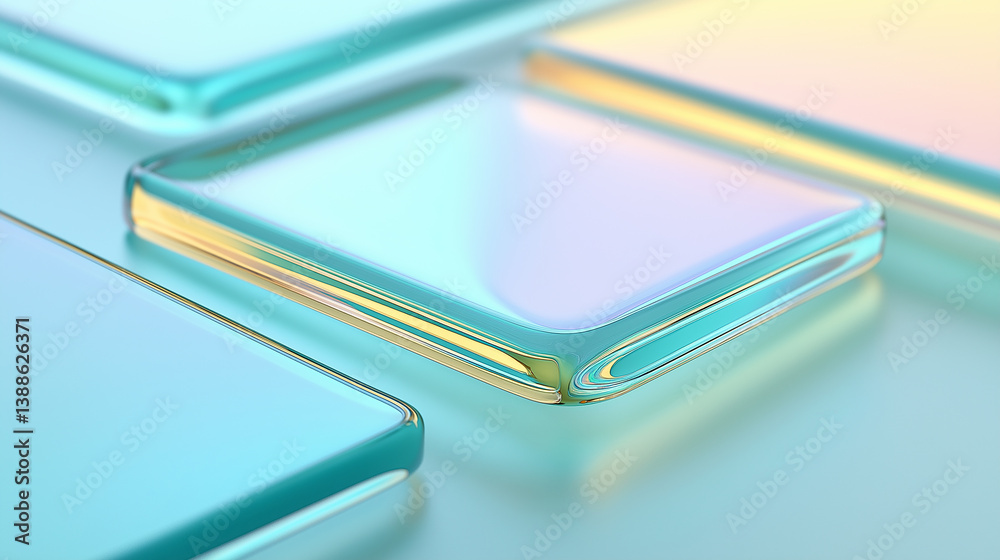 Poster Abstract iridescent glass square tiles creating colorful pattern