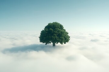 Fototapeta premium Tree on Clouds, Peaceful Scene, Aerial View