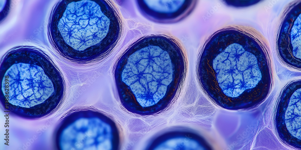 Poster Microscopic view of cells dividing and multiplying showing biological processes