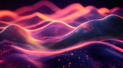 Abstract digital landscape with flowing waves and dotted surfaces