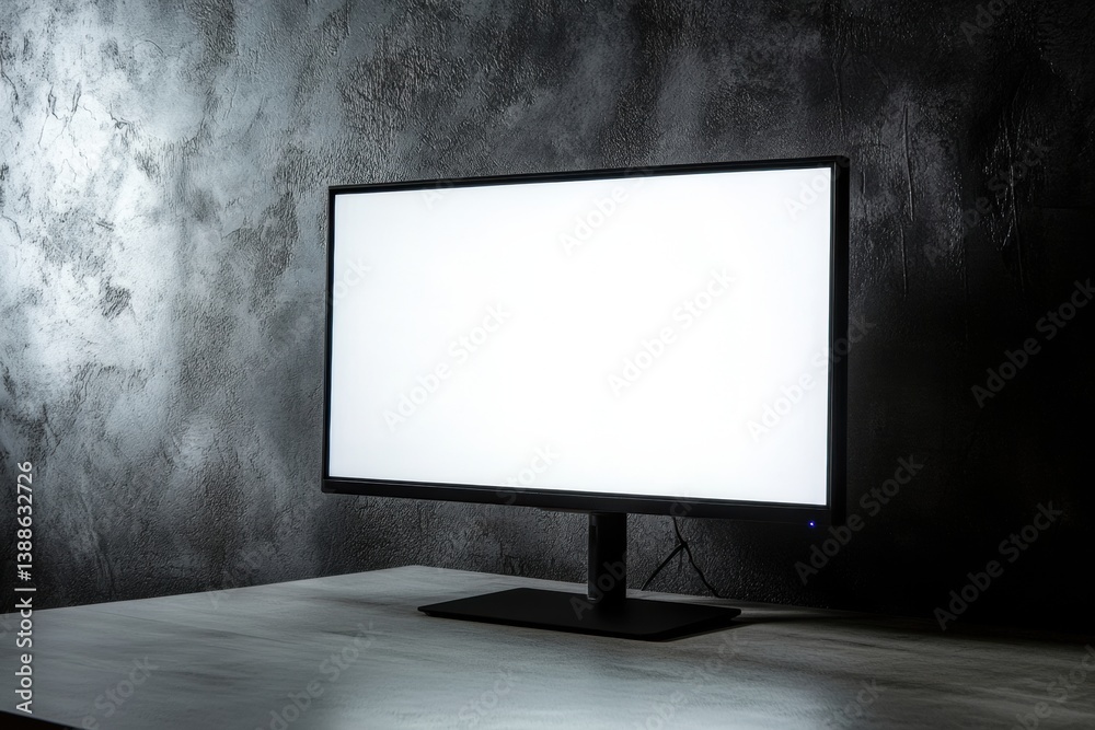 Poster sleek desktop monitor with bright screen enhancing minimalistic workspace aesthetics in a clean prof
