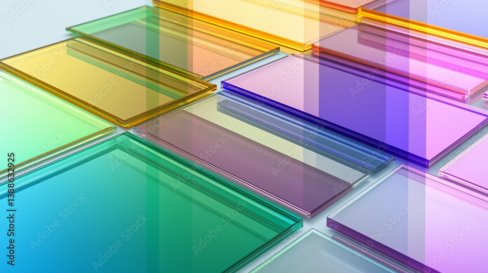 Poster colorful glass panels creating an abstract composition with light and reflections