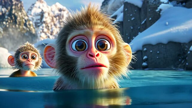 A macaque monkey with fluffy fur and big eyes