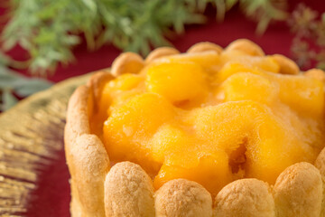 マンゴーチーズケーキ　クローズアップ　Mango cheesecake close-up