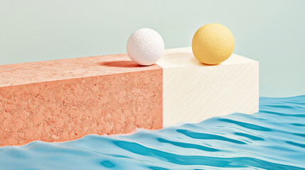 Minimalist design with colorful spheres on textured surface