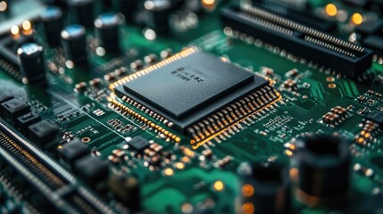 Fototapeta premium Detailed photograph showcasing a close up view of a circuit board