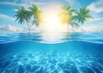 Fototapeta premium Tropical Island Sunrise Underwater View