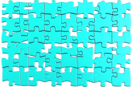 Abstract Teal Puzzle Pieces Arranged On Transparent Background