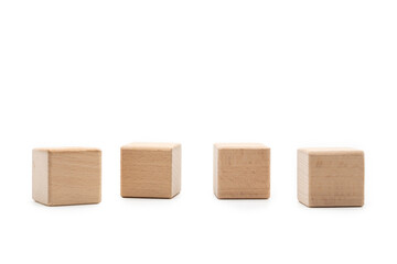 Blank wood cubes or wooden blocks Isolated on white background with Clipping path. Front Perspective View. Business, Creative or Idea Template.