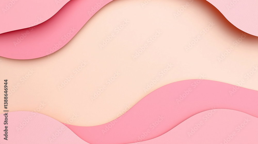 Poster Pink wavy paper cutout layers creating abstract background