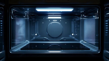 Empty futuristic oven interior with blue light.