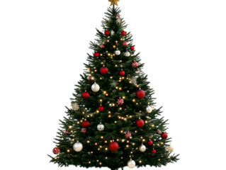 Christmas Tree Illustration With Red Gold Decorations Isolated On Black