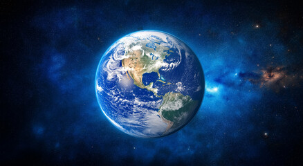 Beautiful Earth floating in starry space, cosmic universe background