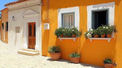 Naklejka premium Colorful Mediterranean houses with flowers