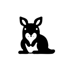 Stylized Heart Shaped Kangaroo Silhouette Vector
