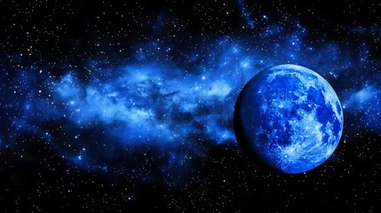Fototapeta premium A blue planet floats amidst a beautiful starry celestial background