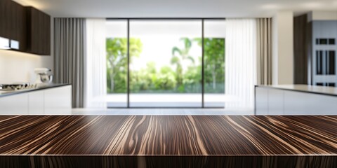 Fototapeta premium Modern Kitchen Empty Wooden Tabletop with Blurred Background