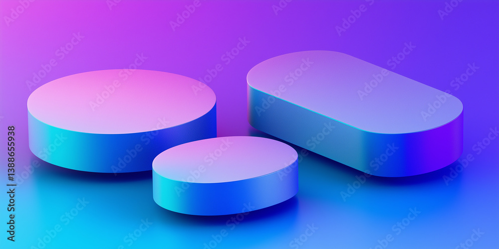 Aufkleber three empty geometric podiums creating modern product display on gradient background