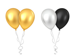 Gold And Black Balloons Illustration On Isolated Transparent Background