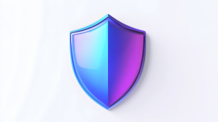 Shield depicting protection. shield 3d icon. Protection, defense and security concept symbol: blue and purple shield on isolated on white background