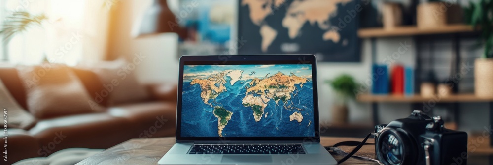 Leinwandbilder Engaging virtual language learning experience with interactive exercises and travel inspiration in a modern educational space