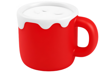 Isolated 3D Illustration of a Red Mug with White Liquid on Transparent Background