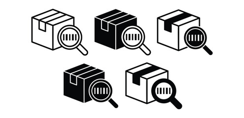 Barcode Scan Shipping Delivery Icons Black and White Package Box Illustrations Vector Design